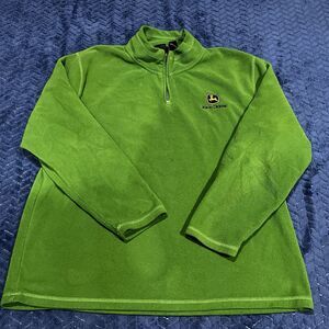John Deere Sweater Men's 2XL Green Solid 1/4 Zip Pull Over Long Sleeves Outdoor